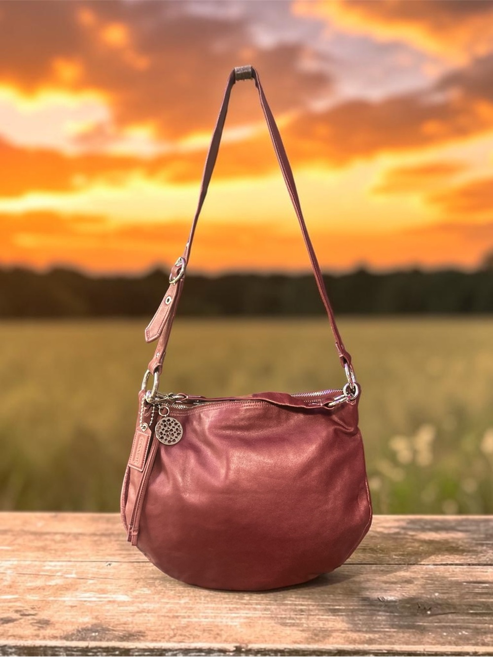 Coach Women's Shoulder Bag in Deep Burgundy Leather